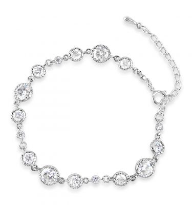 Crystal bracelet with round rhodium plated links for a bride