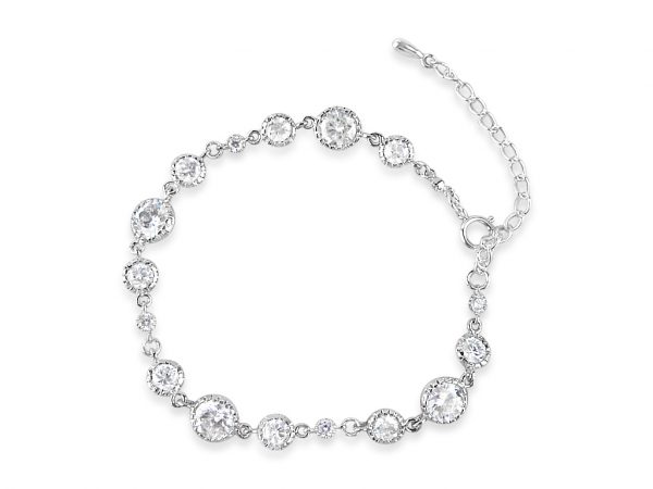 Crystal bracelet with round rhodium plated links for a bride
