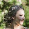 Rose gold floral bridal hairvine on bride
