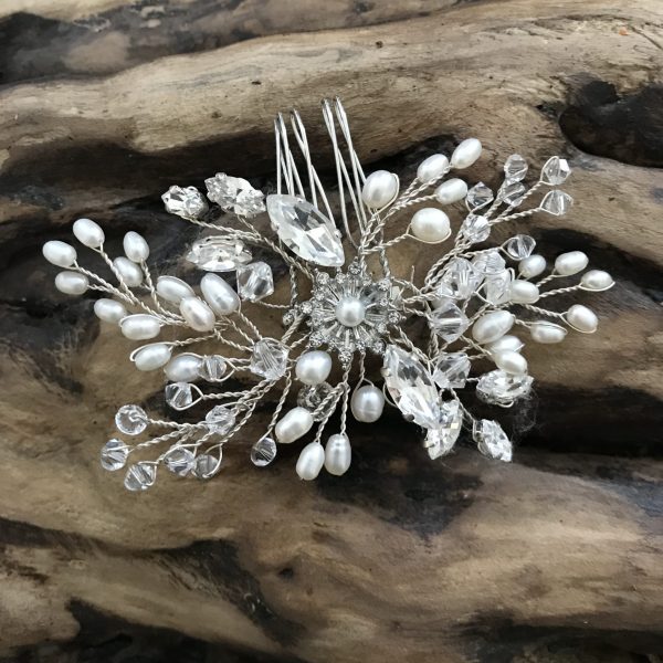 Pearl and crystal bridal comb hand made from rocksforfrocks
