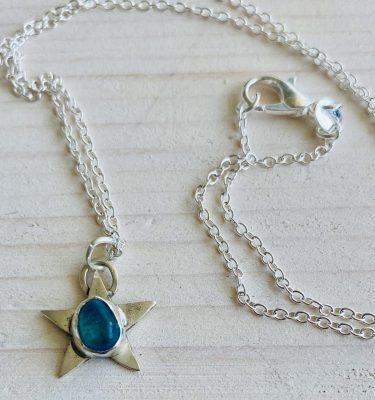 Sea glass star sterling silver pendant