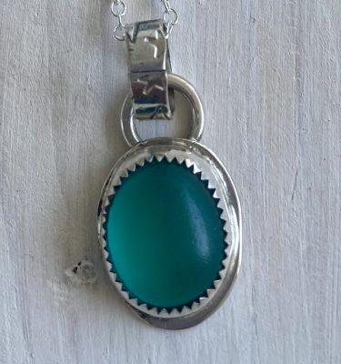 Oval sea glass silver pendant