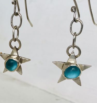 Sea glass hanging star earrings