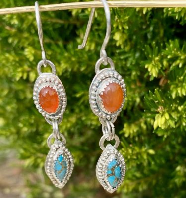 Turquoise and Carnelian drop earrings